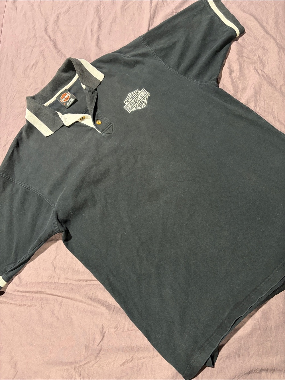 Harley-Davidson Black Polo with Cream Contrast Trim